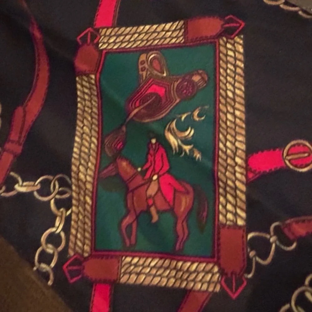 Vintage 90s Equestrian Chain Scarf Navy Blue Horse Girl Old Money Dark Academia